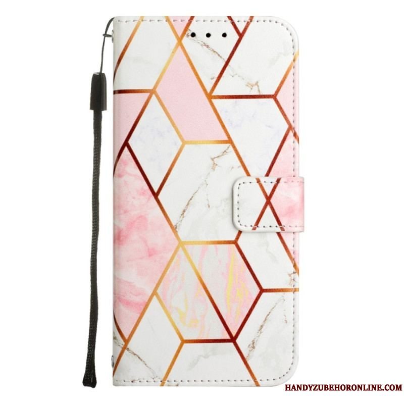 Læder Cover iPhone 14 Pro Max Med Snor Strip Marmor