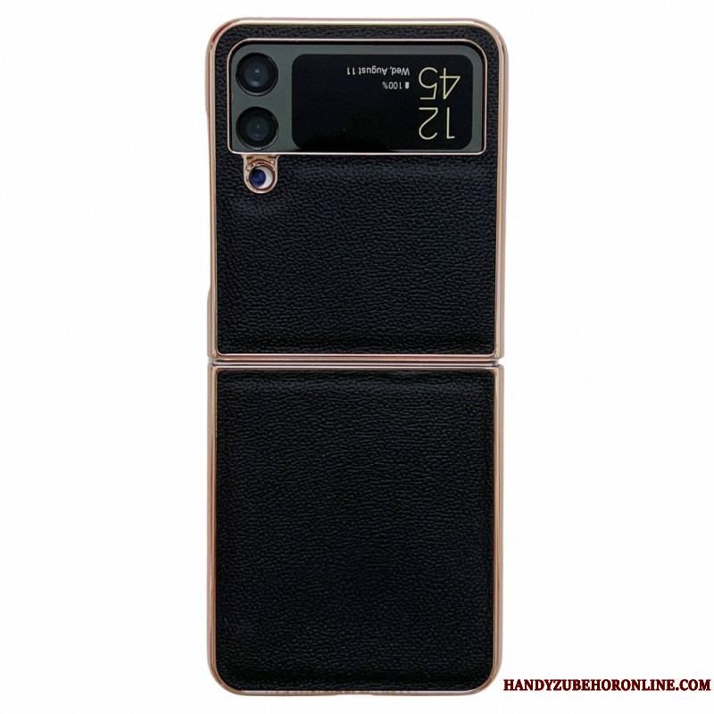 Mobilcover Samsung Galaxy Z Flip 4 Flip Cover Ægte Læder Gyldne Kanter
