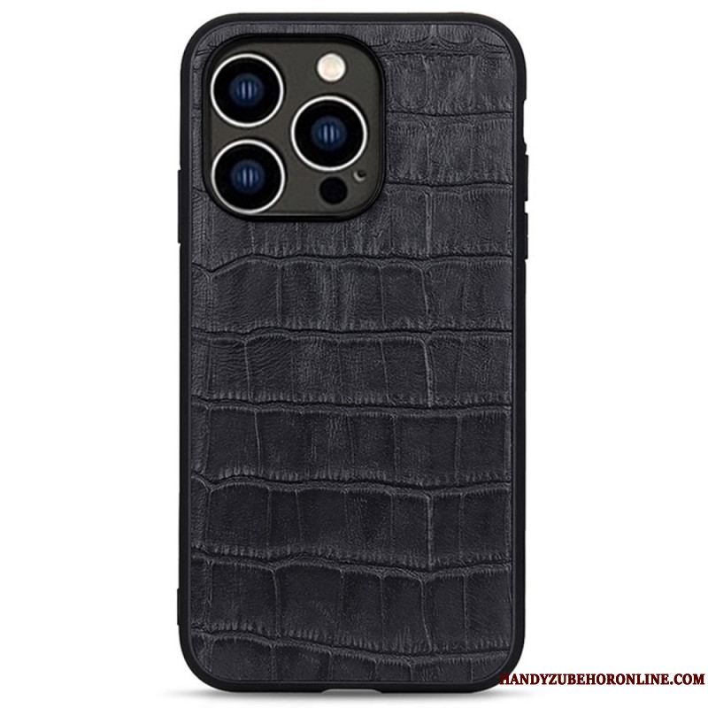 Mobilcover iPhone 14 Pro Ægte Crocodile Texture Læder