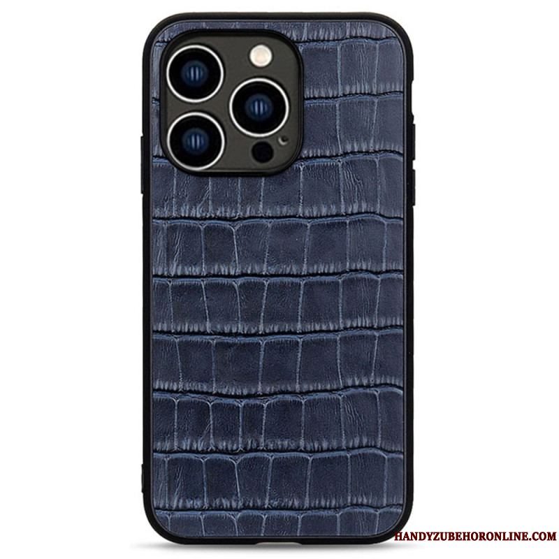 Mobilcover iPhone 14 Pro Ægte Crocodile Texture Læder