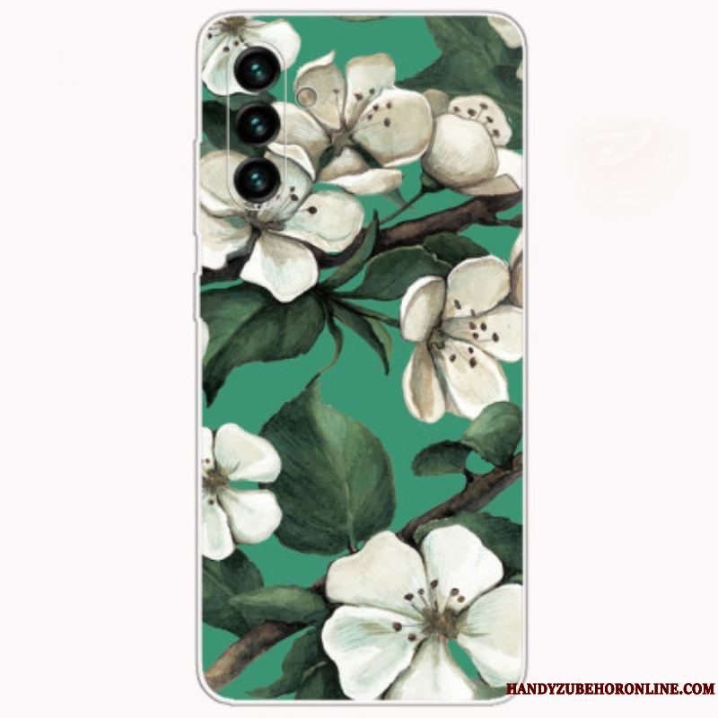 Cover Samsung Galaxy A13 5G / A04s Malede Hvide Blomster