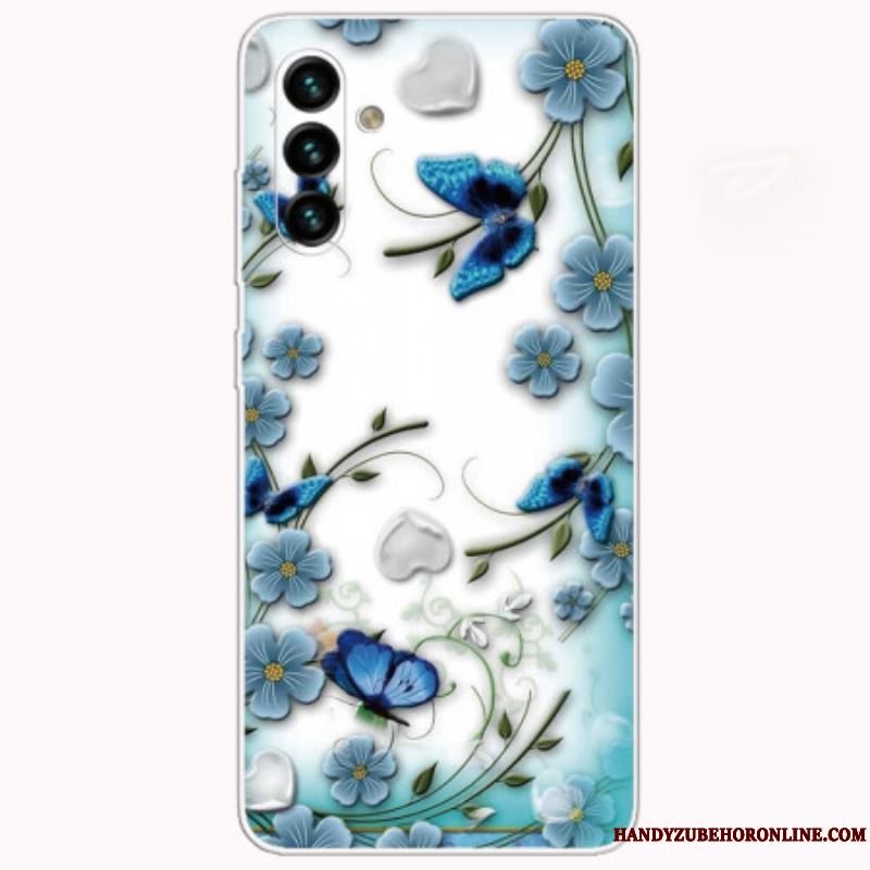 Cover Samsung Galaxy A13 5G / A04s Retro Sommerfugle Og Blomster