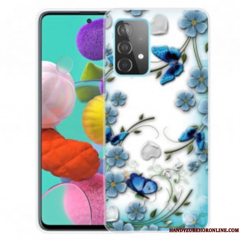 Cover Samsung Galaxy A52 4G / A52 5G / A52s 5G Retro Sommerfugle Og Blomster