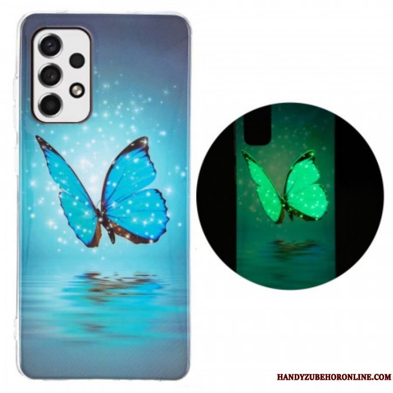 Cover Samsung Galaxy A53 5G Fluorescerende Blå Sommerfugl