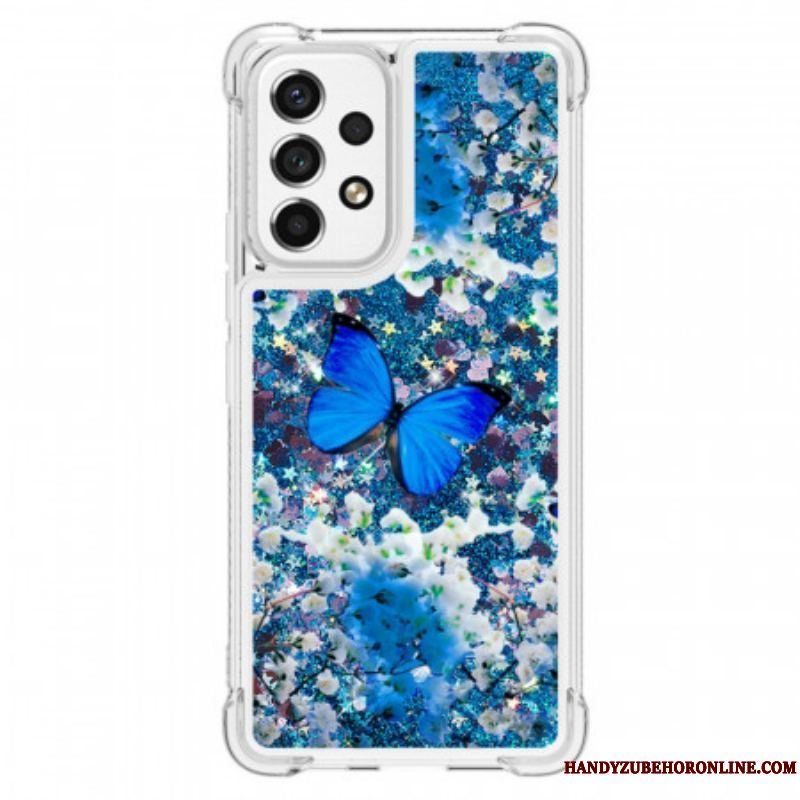 Cover Samsung Galaxy A53 5G Glitter Blå Sommerfugle