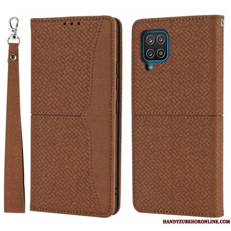 Cover Samsung Galaxy M12 / A12 Med Snor Flip Cover Strappy Vævet Læder Stil