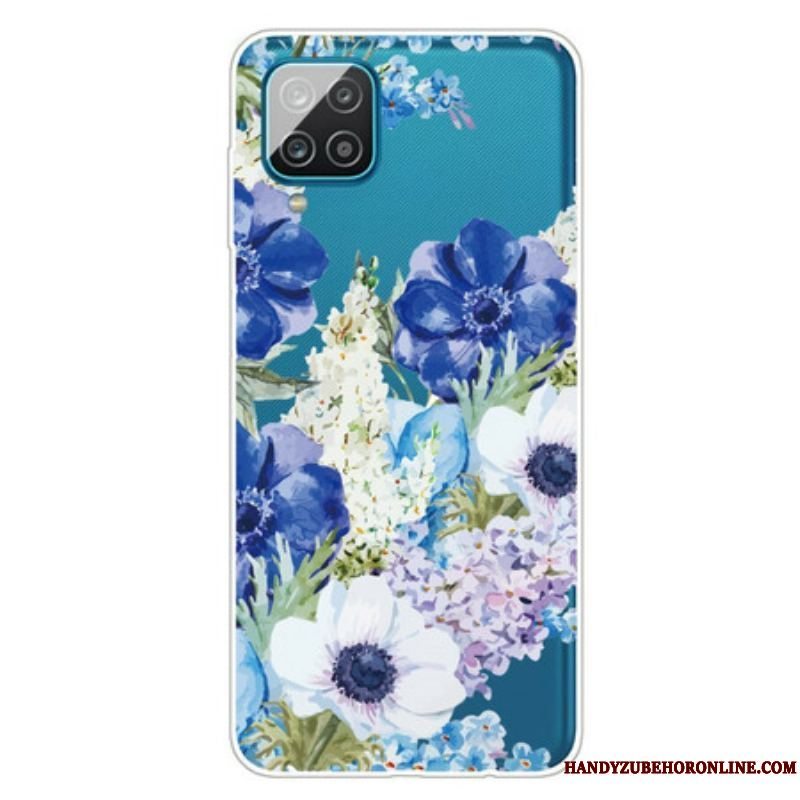 Cover Samsung Galaxy M12 / A12 Sømløs Akvarel Blå Blomster