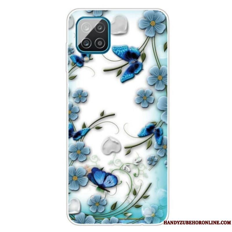 Cover Samsung Galaxy M12 / A12 Sømløse Retro Sommerfugle Og Blomster