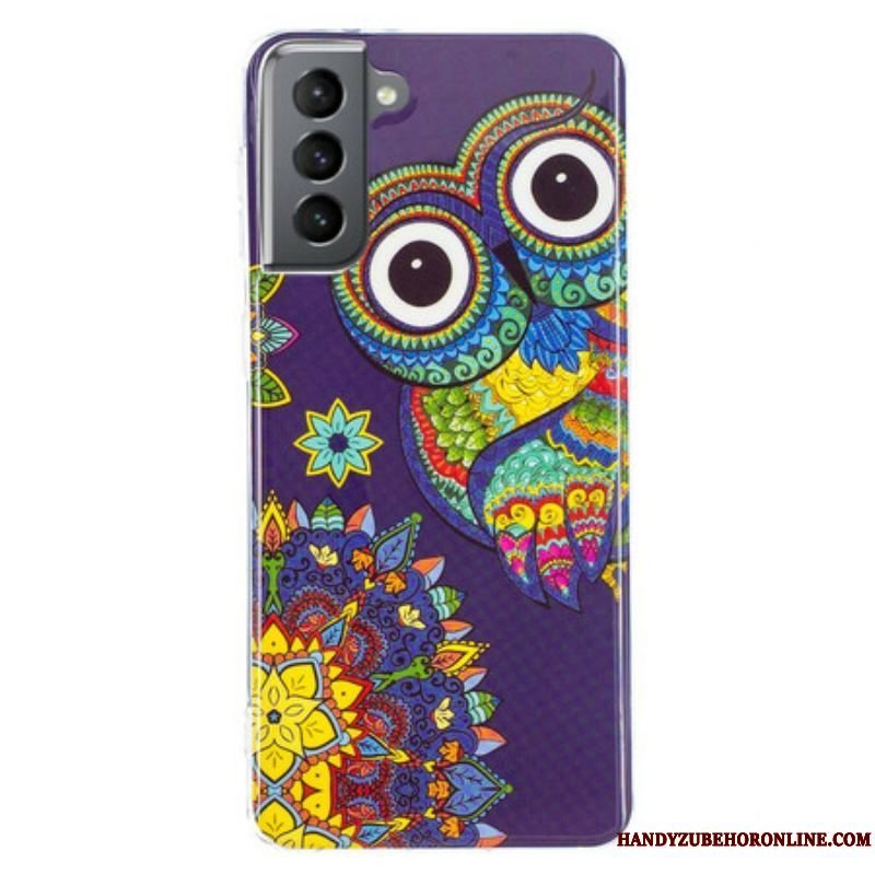 Cover Samsung Galaxy S21 FE Fluorescerende Ugle Mandala