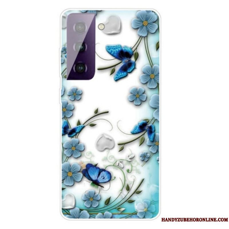 Cover Samsung Galaxy S21 FE Retro Sommerfugle Og Blomster