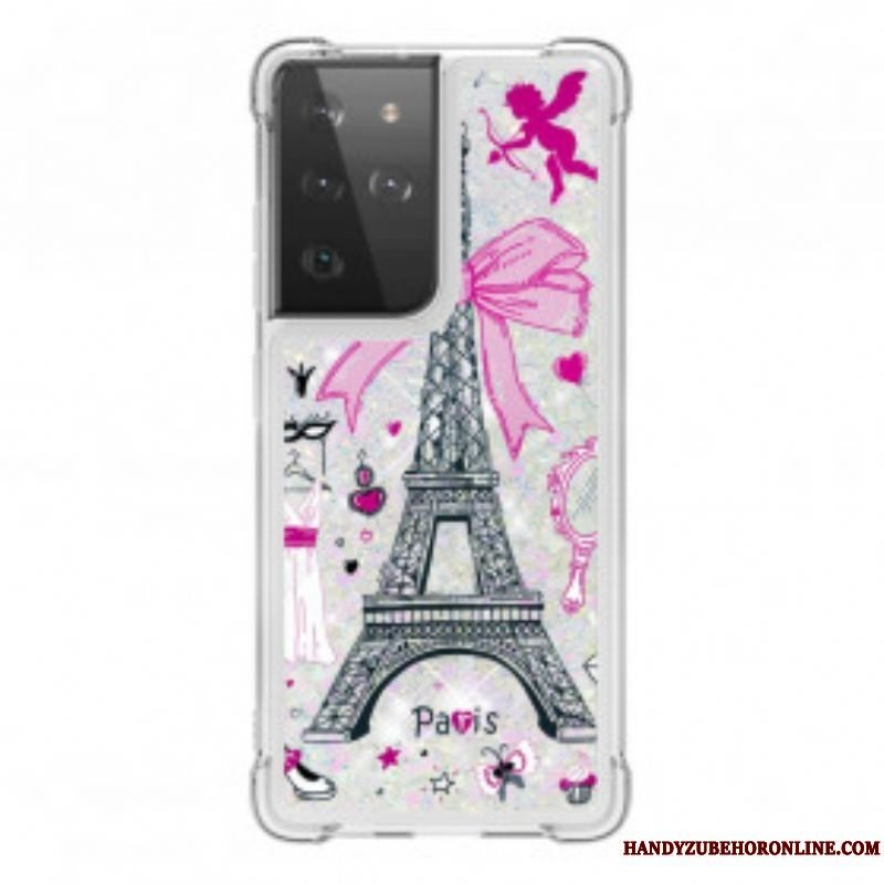 Cover Samsung Galaxy S21 Ultra 5G Eiffeltårnets Pailletter