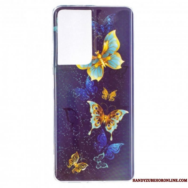 Cover Samsung Galaxy S21 Ultra 5G Fluorescerende Sommerfugle-serien