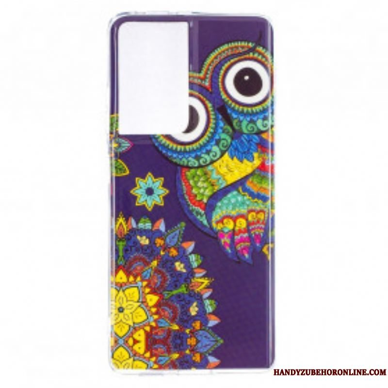 Cover Samsung Galaxy S21 Ultra 5G Fluorescerende Ugle Mandala