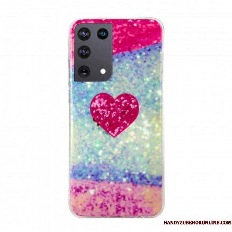 Cover Samsung Galaxy S21 Ultra 5G Glitter Marmor Hjerte