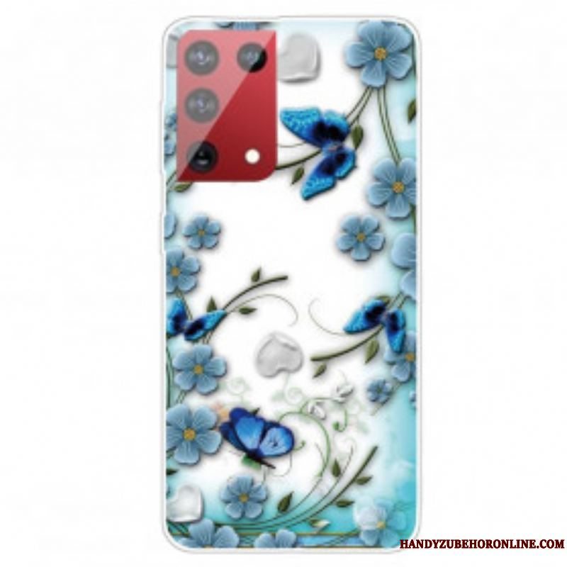 Cover Samsung Galaxy S21 Ultra 5G Retro Sommerfugle Og Blomster