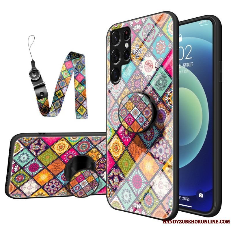 Cover Samsung Galaxy S22 Ultra 5G Patchwork Magnetisk Holder