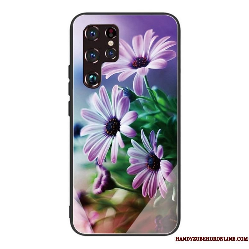 Cover Samsung Galaxy S22 Ultra 5G Realistiske Hærdet Glas Blomster