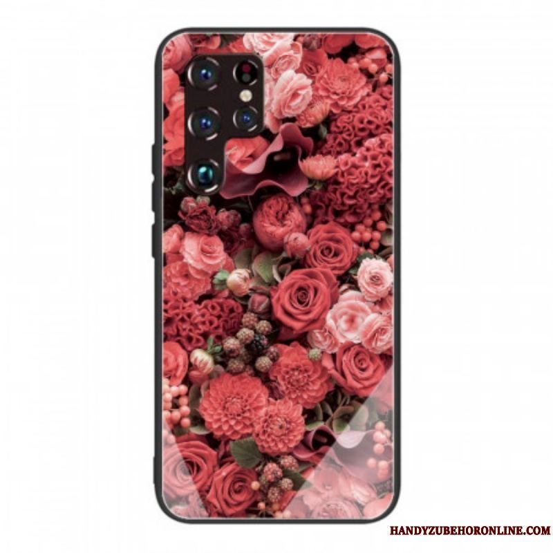 Cover Samsung Galaxy S22 Ultra 5G Rose Blomster Hærdet Glas