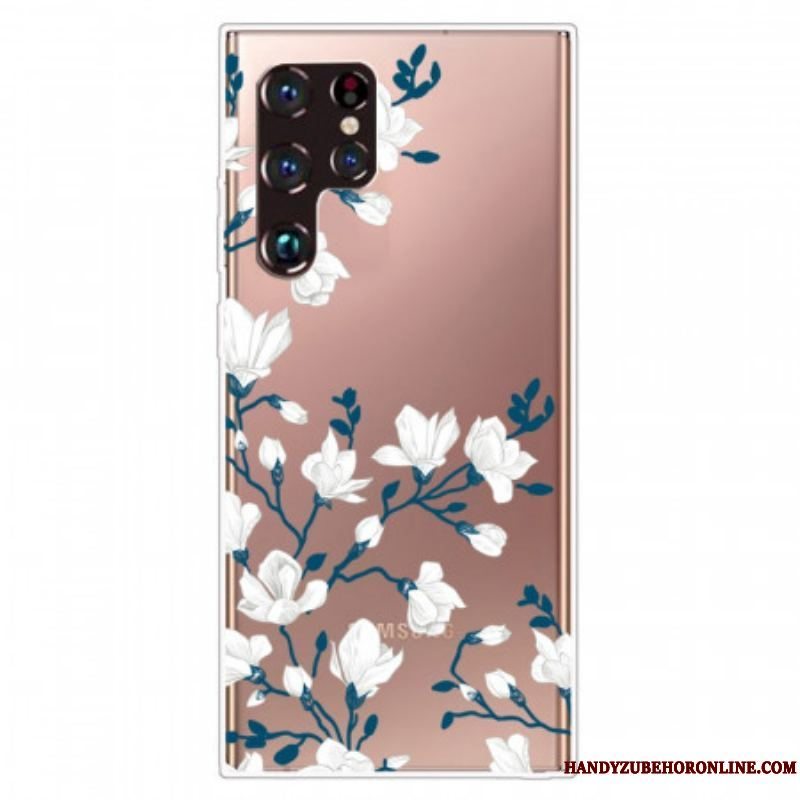 Cover Samsung Galaxy S22 Ultra 5G Sømløse Hvide Blomster