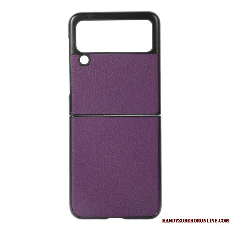 Cover Samsung Galaxy Z Flip 3 5G Flip Cover Ægte Litchi Læder