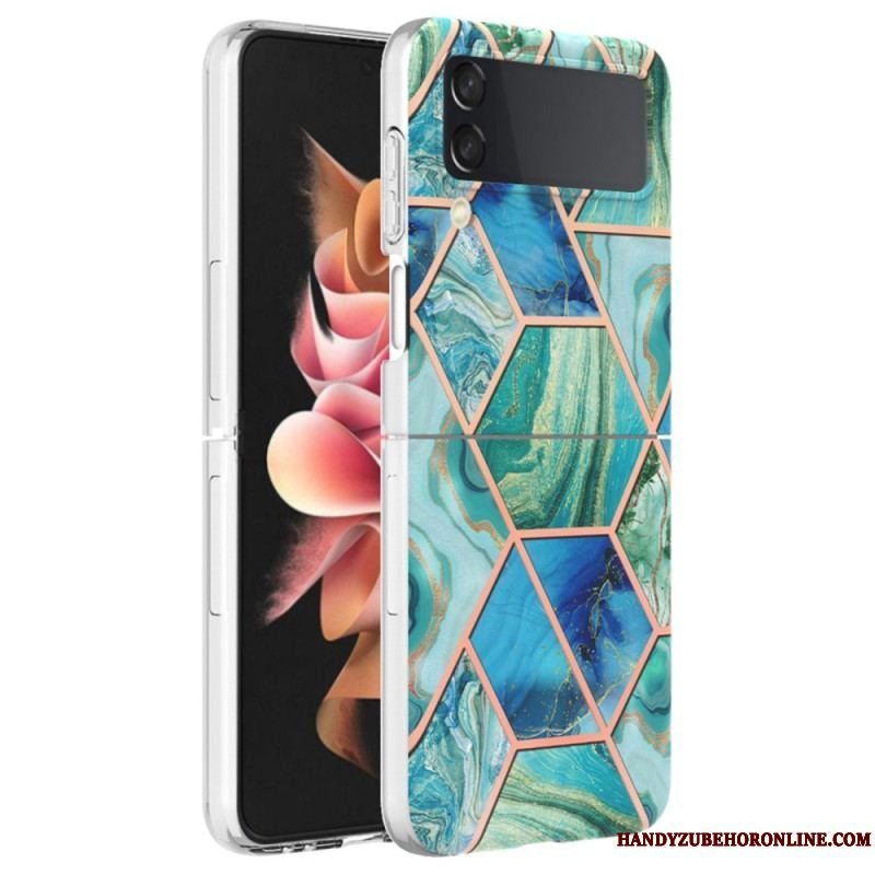 Cover Samsung Galaxy Z Flip 4 Flip Cover Geometrisk Marmor