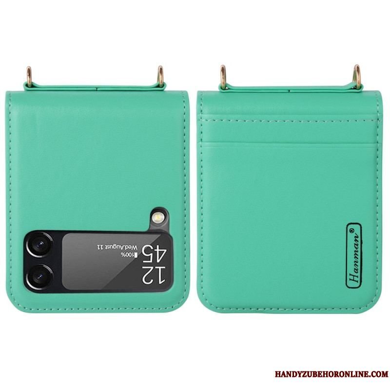 Cover Samsung Galaxy Z Flip 4 Flip Cover Læderstil Med Rem