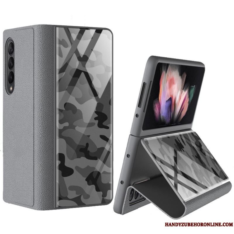 Cover Samsung Galaxy Z Fold 3 5G Flip Cover Camouflage Hærdet Glas