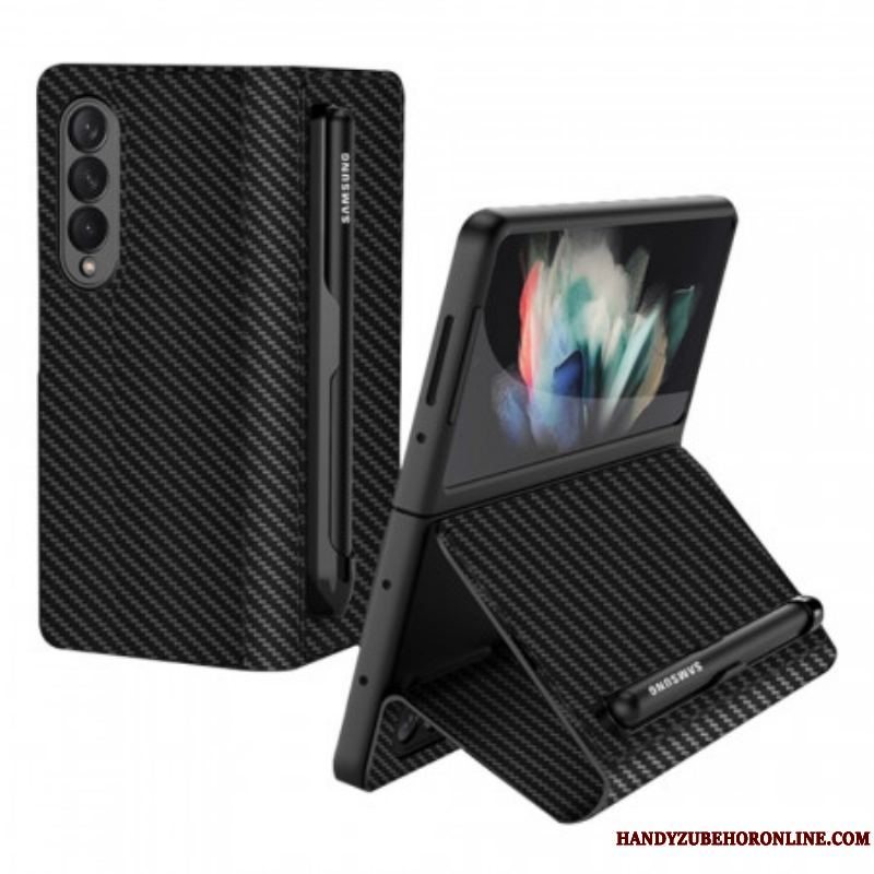 Cover Samsung Galaxy Z Fold 3 5G Flip Cover Carbon Fiber Stylus Holder