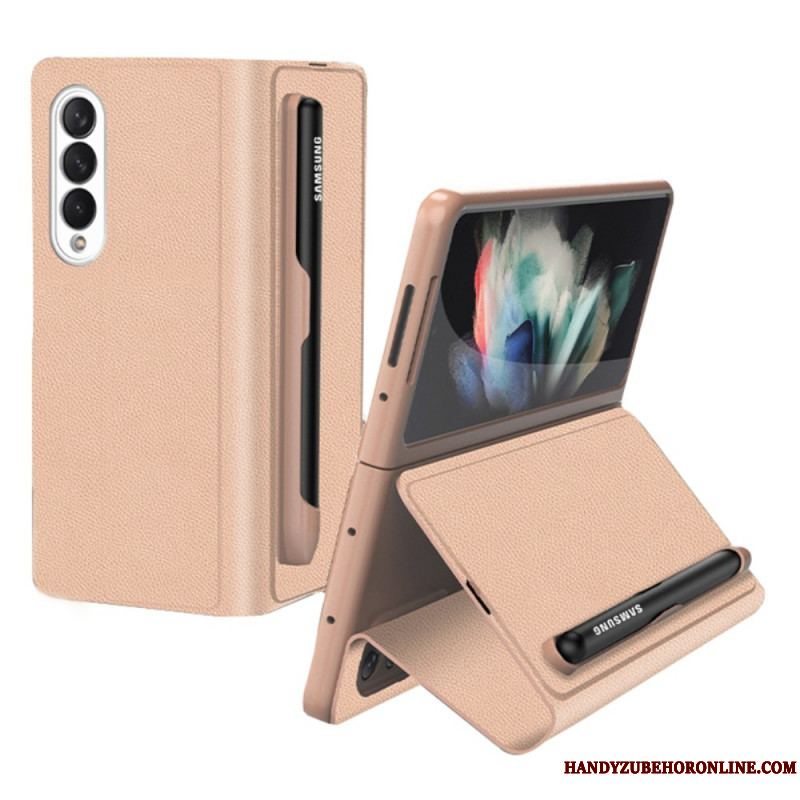 Cover Samsung Galaxy Z Fold 3 5G Flip Cover Stylusholder I Imiteret Læder