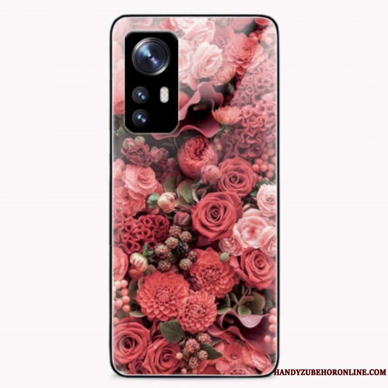 Cover Xiaomi 12 / 12X Rose Blomster Hærdet Glas