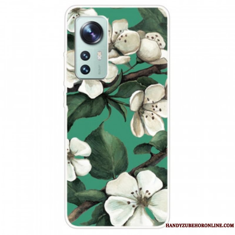 Cover Xiaomi 12 / 12X Silikone Hvide Blomster