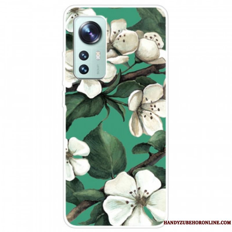 Cover Xiaomi 12 Pro Silikone Hvide Blomster