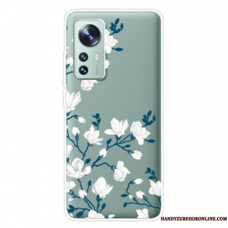 Cover Xiaomi 12 Pro Silikone Hvide Blomster