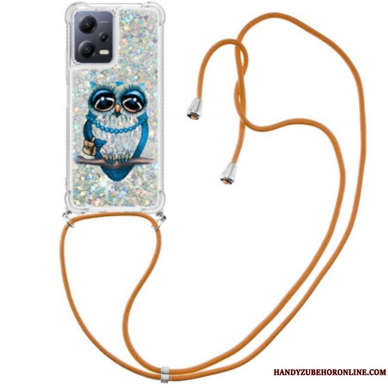 Cover Xiaomi Redmi Note 12 5G Med Snor Sequin Snøre Miss Owl