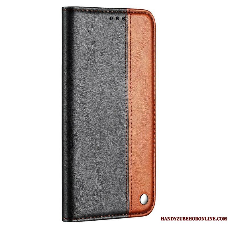 Cover iPhone 13 Mini Flip Cover Tofarvet Lædereffekt