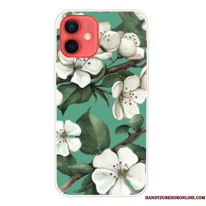 Cover iPhone 13 Mini Malede Hvide Blomster