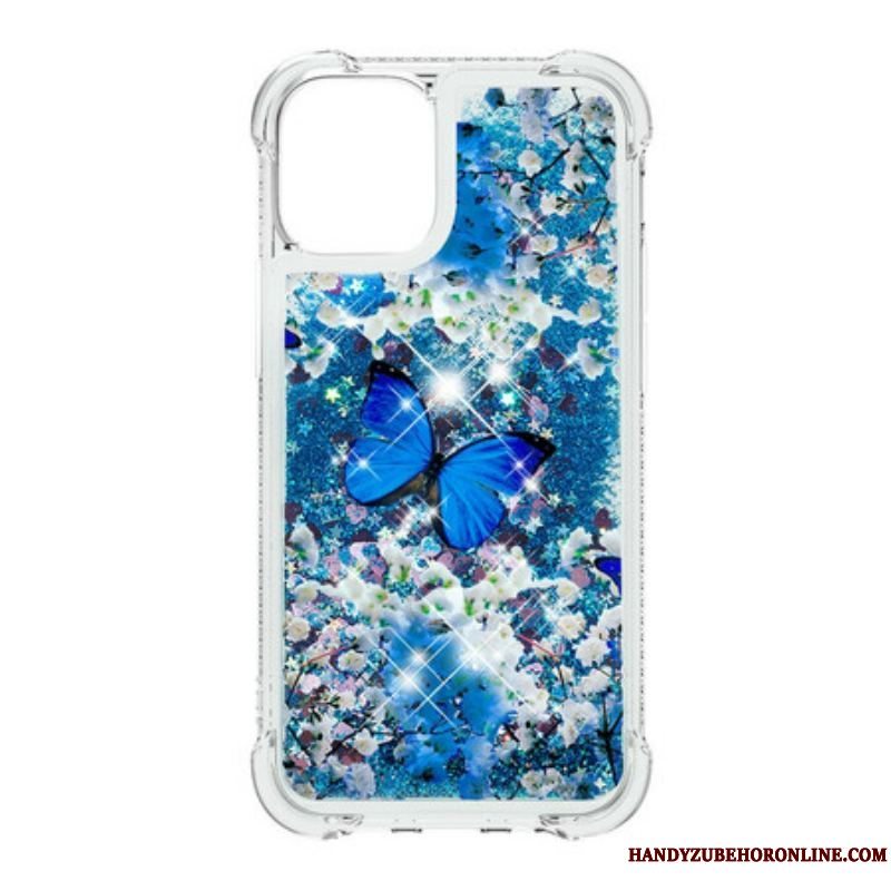 Cover iPhone 13 Pro Glitter Blå Sommerfugle