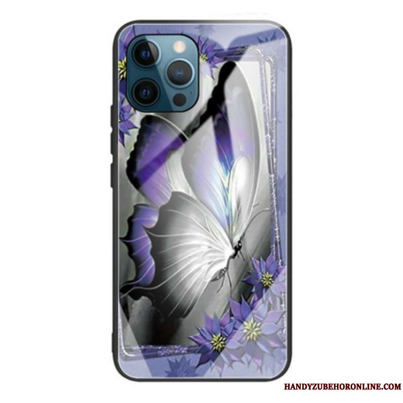 Cover iPhone 13 Pro Lilla Sommerfugl Hærdet Glas