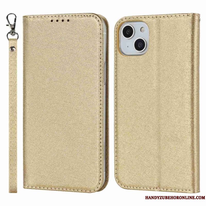 Cover iPhone 14 Med Snor Flip Cover Strappy Silke