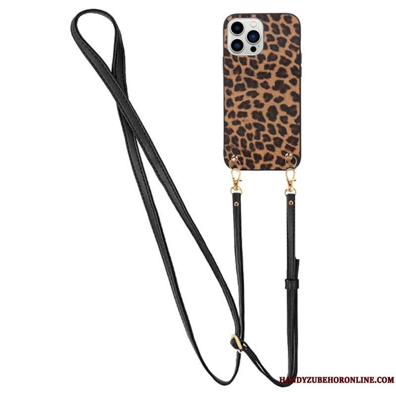 Cover iPhone 14 Pro Leopard Med Skulderrem