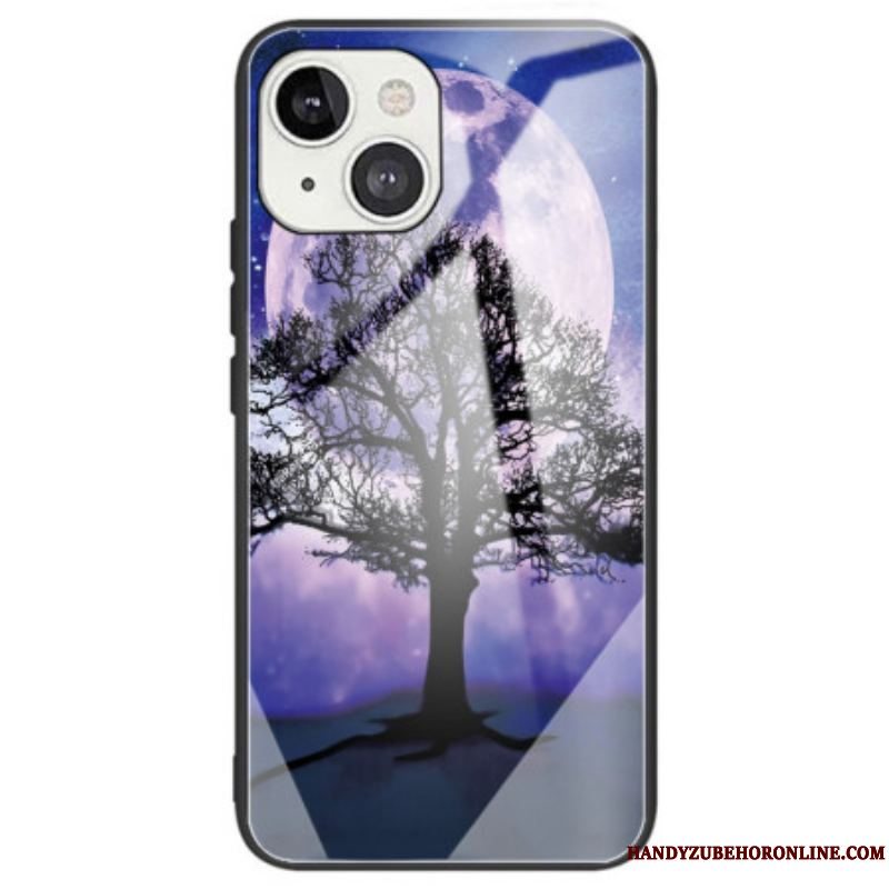 Cover iPhone 14 Træ Og Måne Hærdet Glas