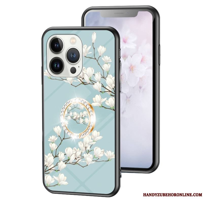 Cover iPhone 15 Pro Blomsterhærdet Glas Med Støttering