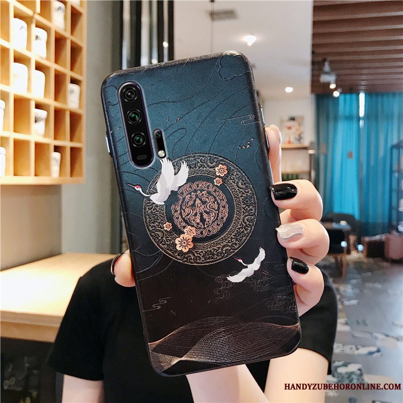 Etui Honor 20 Pro Silikone Af Personlighed Kinesisk Stil, Cover Honor 20 Pro Vintage Blå Telefon