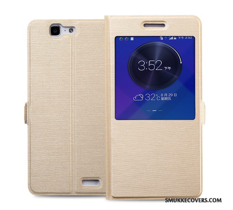 Etui Huawei Ascend G7 Læder Telefonanti-fald, Cover Huawei Ascend G7 Beskyttelse Guld Sort