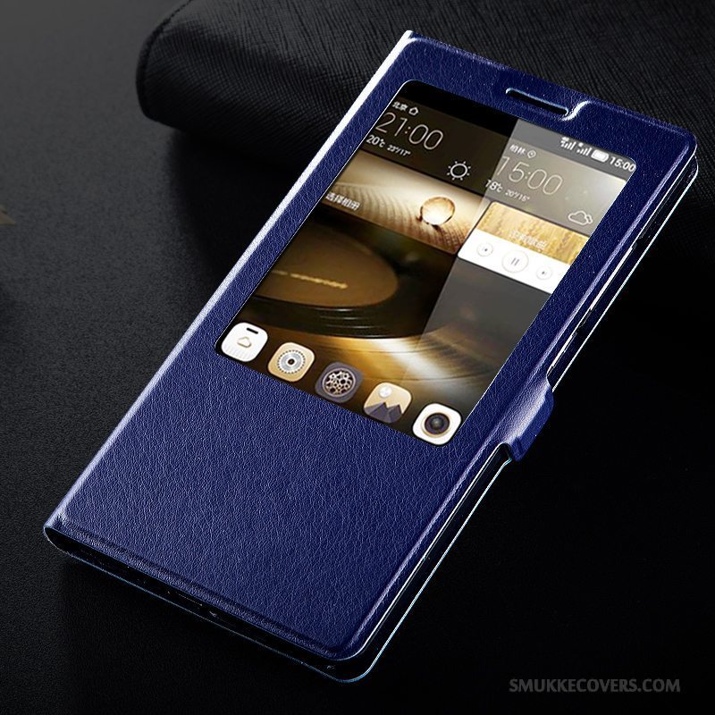 Etui Huawei Ascend Mate 7 Beskyttelse Telefonanti-fald, Cover Huawei Ascend Mate 7 Læder Blå