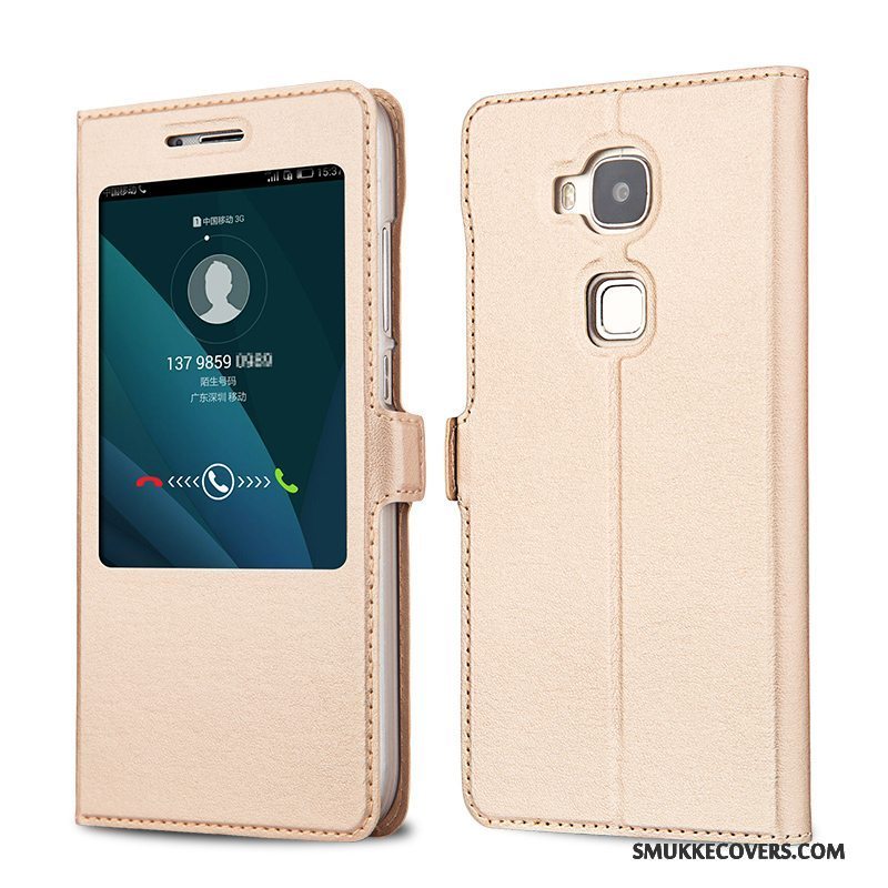 Etui Huawei G7 Plus Folio Telefonguld, Cover Huawei G7 Plus Læder Mesh Vækstdvale