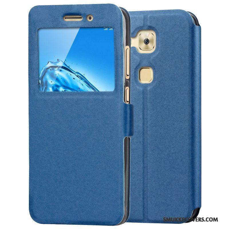 Etui Huawei G9 Plus Folio Anti-fald Cyan, Cover Huawei G9 Plus Læder Telefon