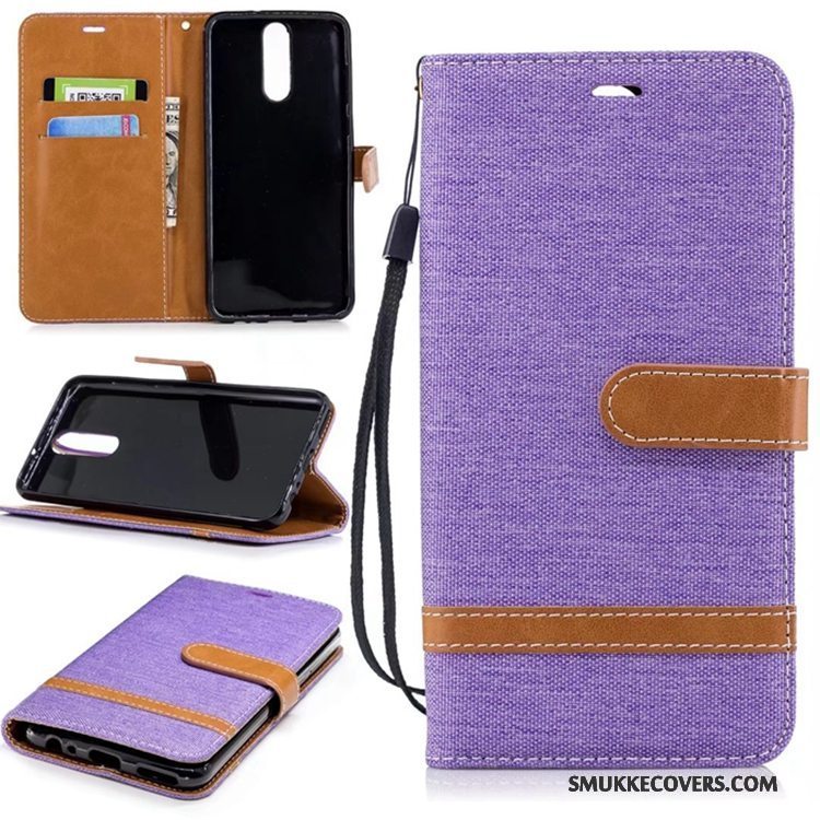 violet vedtage løfte op Etui Huawei Mate 10 Lite Læder Telefonanti-fald, Cover Huawei Mate 10 Lite  Tegnebog Ren Denim Tilbud