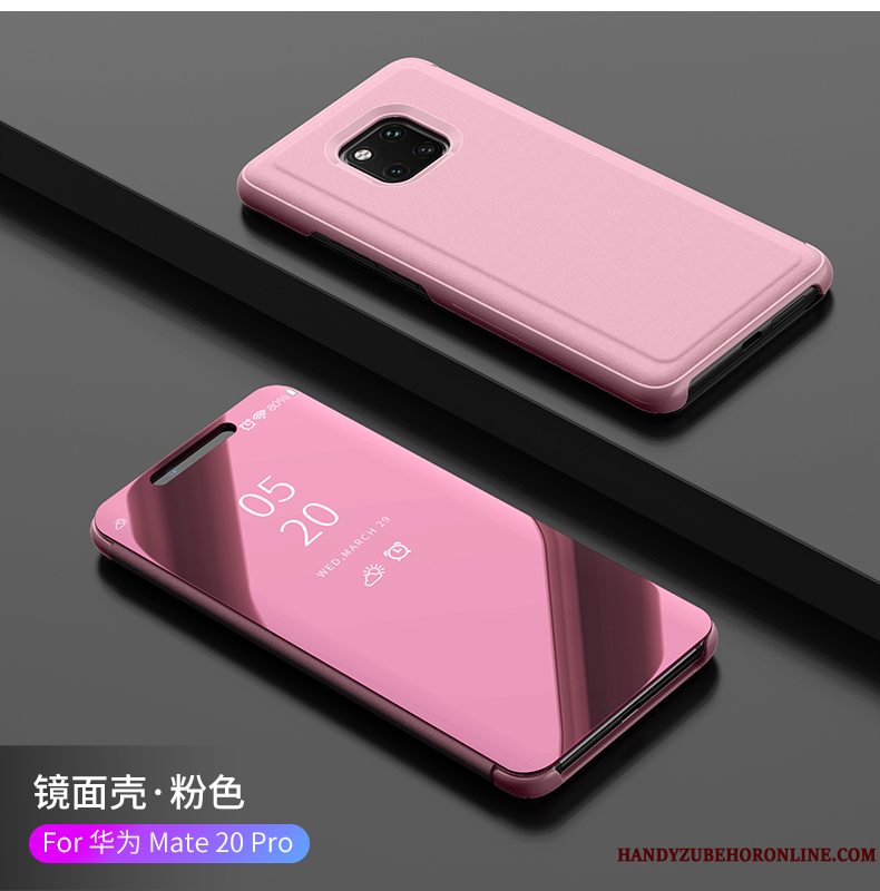 Etui Huawei Mate 20 Rs Læder Rosa Guld Belægning, Cover Huawei Mate 20 Rs Mode Spejl Lyserød