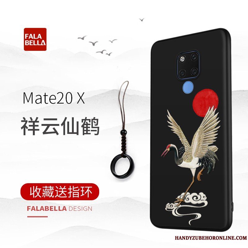 Etui Huawei Mate 20 X Relief Telefonautentiske, Cover Huawei Mate 20 X Beskyttelse Tynd Sort